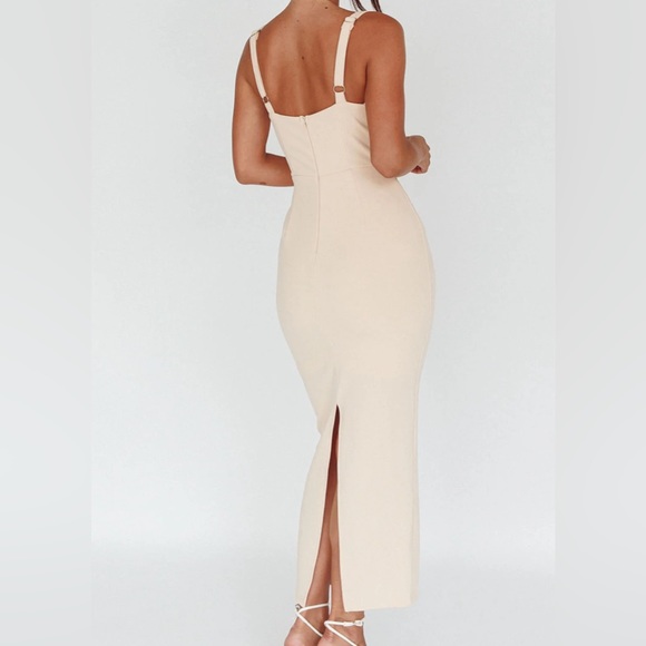 U-NECKLINE MAXI DRESS BEIGE - Picture 3 of 16